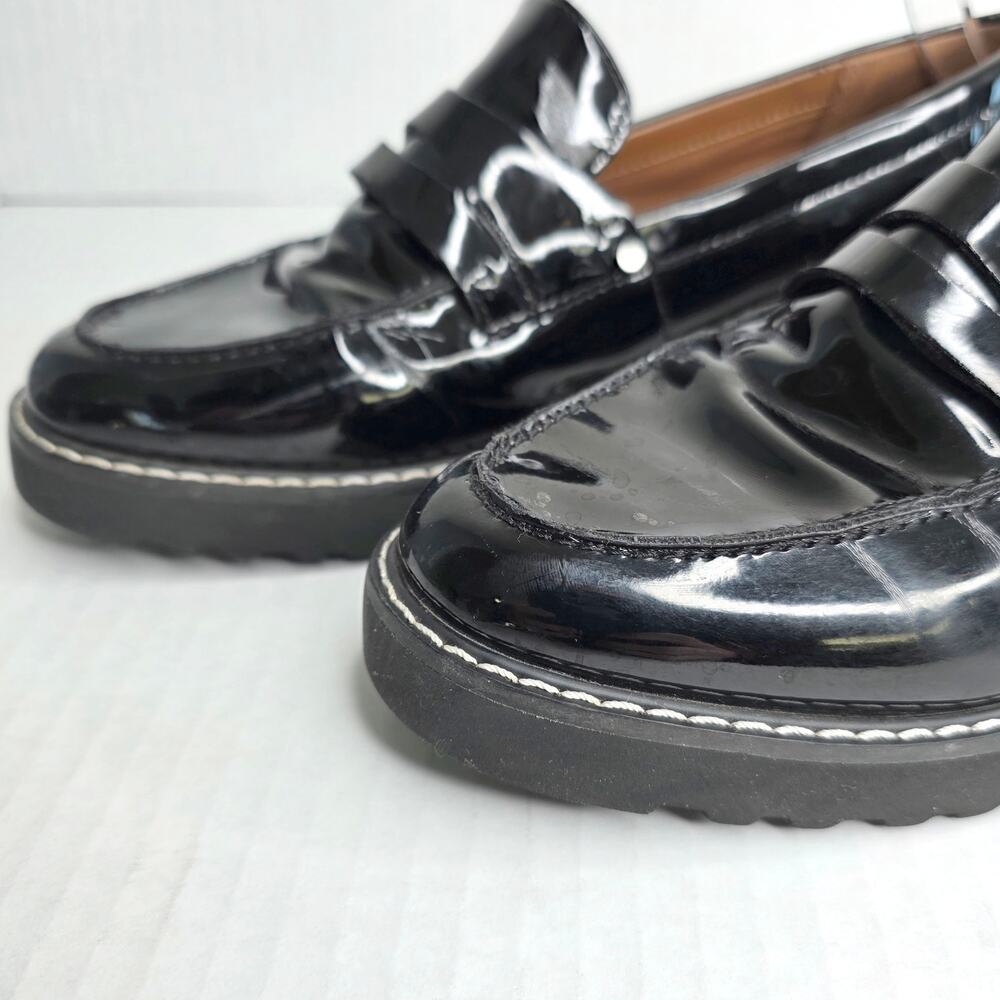Franco Sarto Black Patent Chunky Lug Sole Penny Loafers Platform Size 7 Slip On - Picture 4 of 11